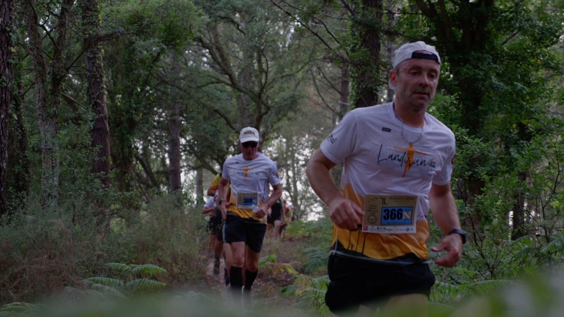 Coureurs Landirun en file sur le sentier forestier